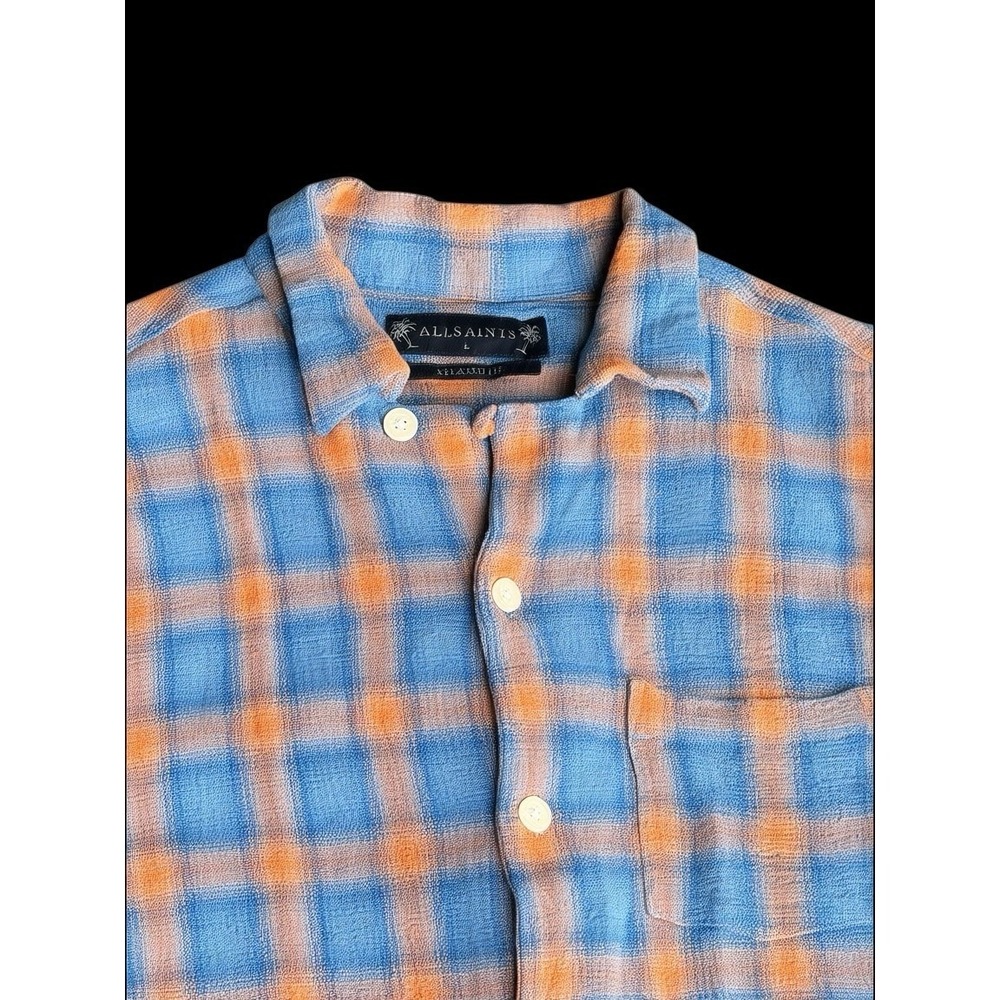 Mens All Saints L Relaxed Fit Short Sleeve Shirt Multicolored Plaid Preowned